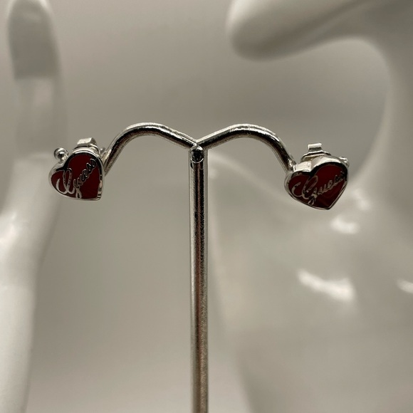 Guess Heart Earrings Red Studs - Picture 2 of 7
